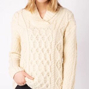Irelands Eye Aran Shawl Collar Sweater - Cream